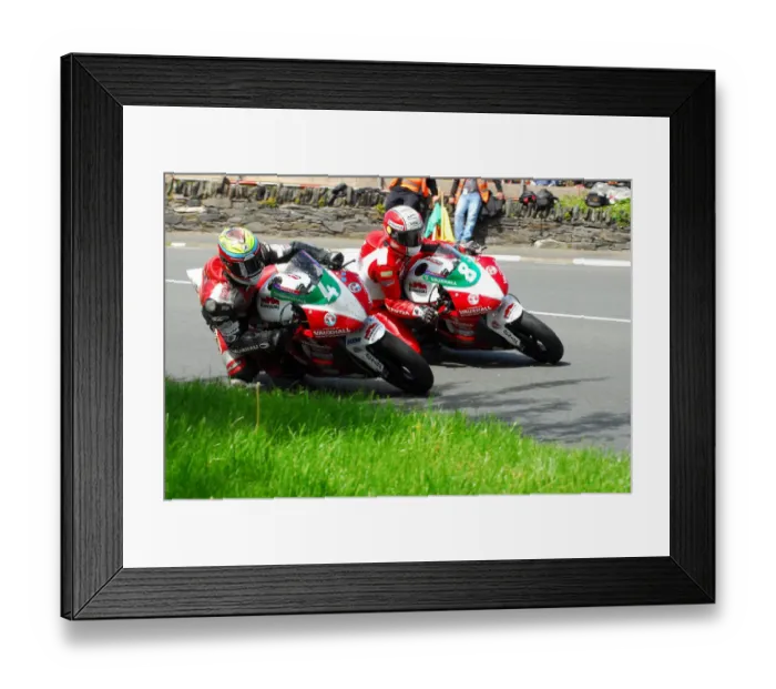 Framed Print : Jamie Hamilton and Michael Rutter (Kawasaki) 2013 Lightweight TT practice