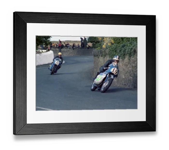 Framed Print : Peter Berwick (Suzuki) leads Alex George (Yamaha) 1969 Southern 100
