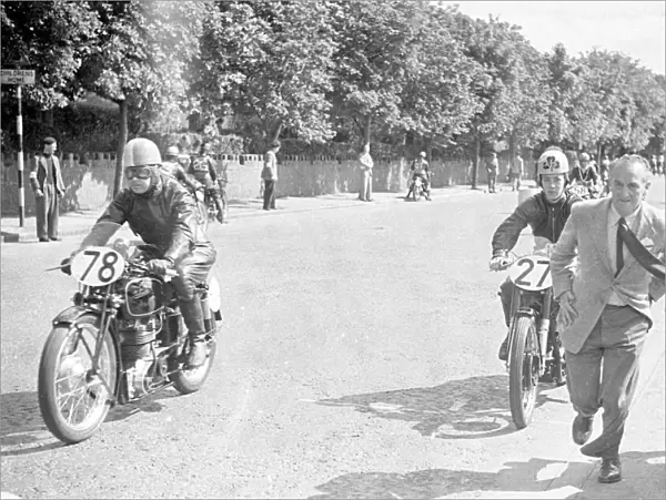Les Harris (Velocette) and Reg Armstrong (AJS) 1949 Junior TT