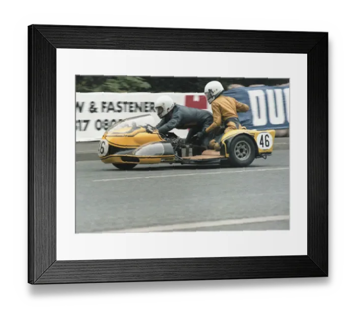 Framed Print : Gerry Flynn & Alan Blackhurst (GT Imp) 1979 Sidecar TT