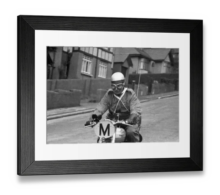 Framed Print : Bob Foster (Triumph Travelling Marshal) 1956 TT Framed Print : Bob Foster (Triumph Travelling Marshal) 1956 TT