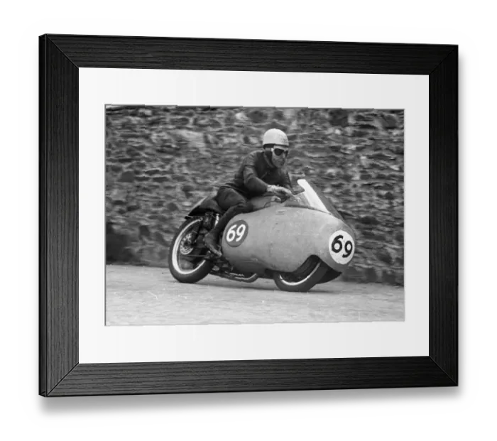 Framed Print : Ken Kavanagh (Guzzi) 1955 Senior TT