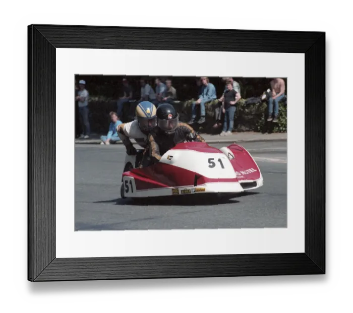 Framed Print : Brian Rostron & Chris Cain (Yamaha) 1985 Sidecar TT