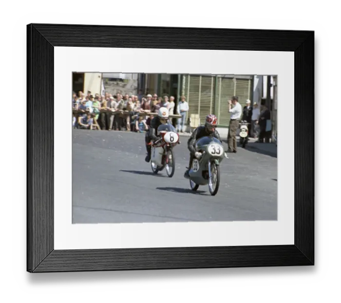 Framed Print : A J Liptrott (Honda) & Baz Dickinson (Garelli) 1968 50cc TT Framed Print : A J Liptrott (Honda) & Baz Dickinson (Garelli) 1968 50cc TT