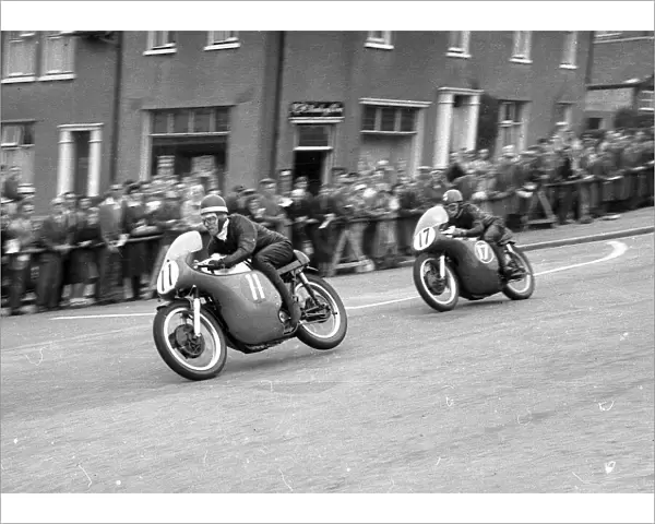 Brian Purslow leads John Anderson (Norton) 1958 Senior TT