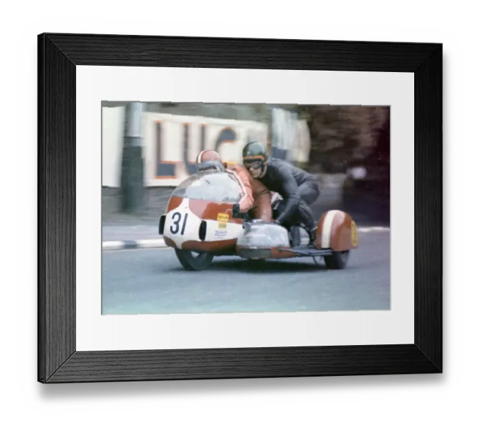 Framed Print : John Barker & Alex MacFadzean (Devimead BSA) 1972 750 Sidecar TT