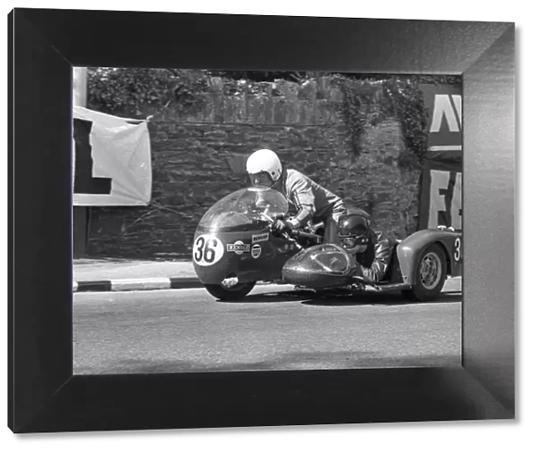 Mick Potter & Bernie Coverdale (Triumph) at Governors Bridge: 1973 500 Sidecar TT