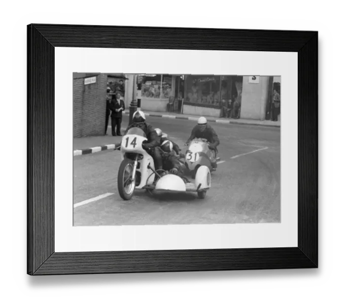 Framed Print : Eric Walker & Jim Billington (WRB Triumph) and Helmut Fath & Framed Print : Eric Walker & Jim Billington (WRB Triumph) and Helmut Fath &