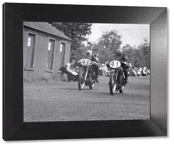 Charlie Salt (Velocette) and Reg Armstrong (AJS) 1949 Junior Ulster Grand Prix