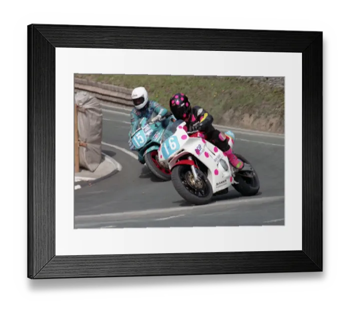 Framed Print : Adam Woodhall (Honda) and Adrian Archibald (Vent Axa Honda) 1996 Junior Manx Grand Prix