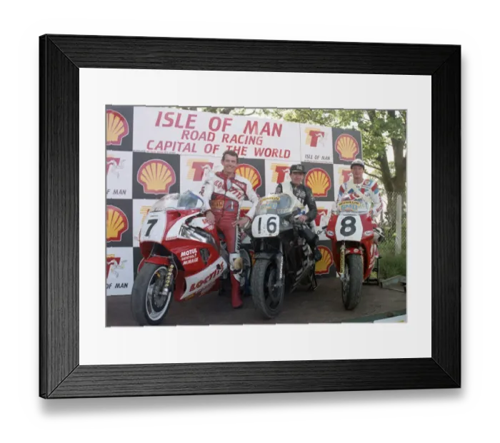 Framed Print : Nick Jefferies, Robert Dunlop, Carl Fogarty, 1990 Formula One TT Framed Print : Nick Jefferies, Robert Dunlop, Carl Fogarty, 1990 Formula One TT