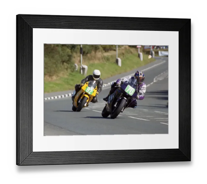 Framed Print : Brian Wyles (Honda) and Stephen Carr (Kawasaki) 2003 Ultra Lightweight Manx Grand Prix Framed Print : Brian Wyles (Honda) and Stephen Carr (Kawasaki) 2003 Ultra Lightweight Manx Grand Prix