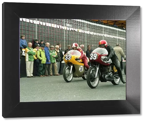 Ken Huggett (Coleshill Seeley) Keith Heckles (Kettle Norton) 1983 Manx Grand Prix Parade Lap