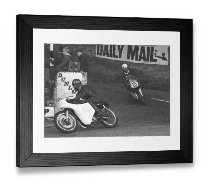 Framed Print : Dick Standing (AJS) and Bill Smith (Matchless) 1966 TT practice Framed Print : Dick Standing (AJS) and Bill Smith (Matchless) 1966 TT practice