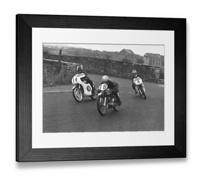 Framed Print : Brian Ball (Honda, 14), Mike Abraham (BSA, 18) and Cliff Carr (Bultaco, 4) 1964 Southern 100 Framed Print : Brian Ball (Honda, 14), Mike Abraham (BSA, 18) and Cliff Carr (Bultaco, 4) 1964 Southern 100