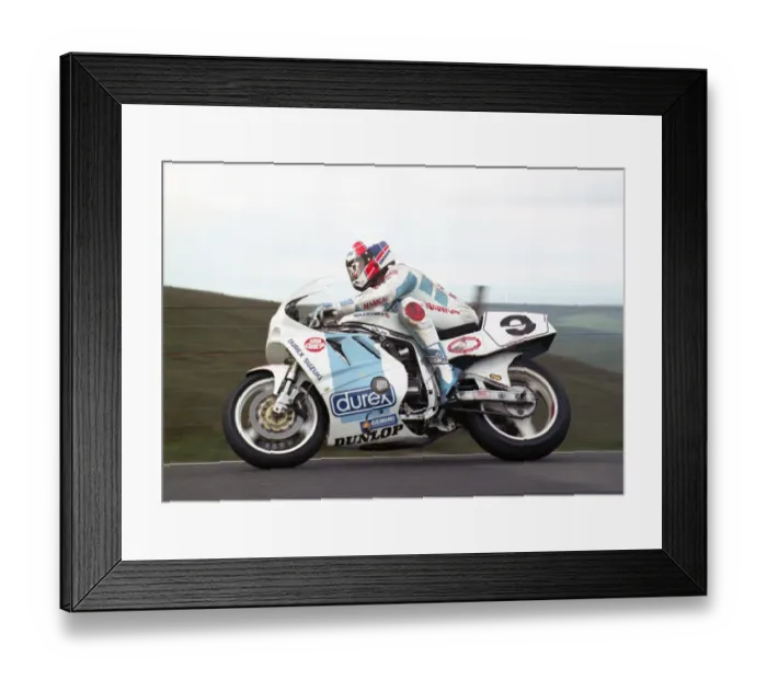 Framed Print : Roger Burnett (Durex Suzuki) 1990 Senior TT