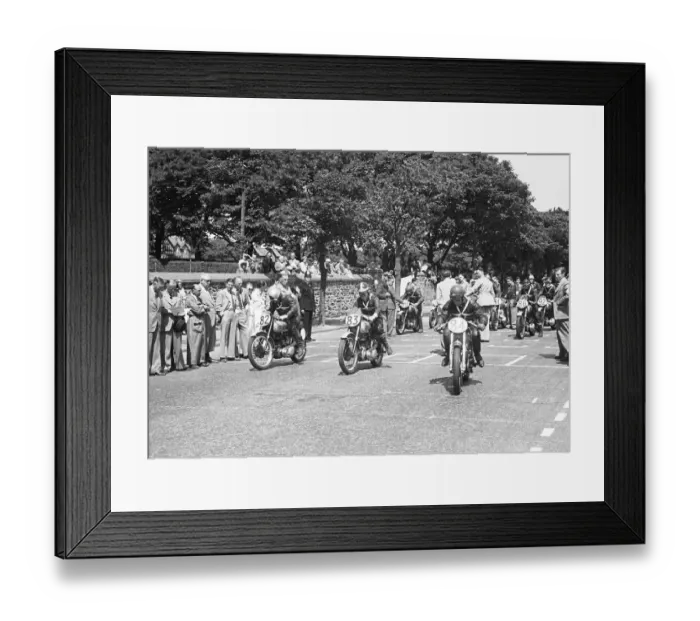 Framed Print : Angus Martin (BSA) P B Davies (BSA) and Ws Corley (AJS) 1952 Junior Clubman TT