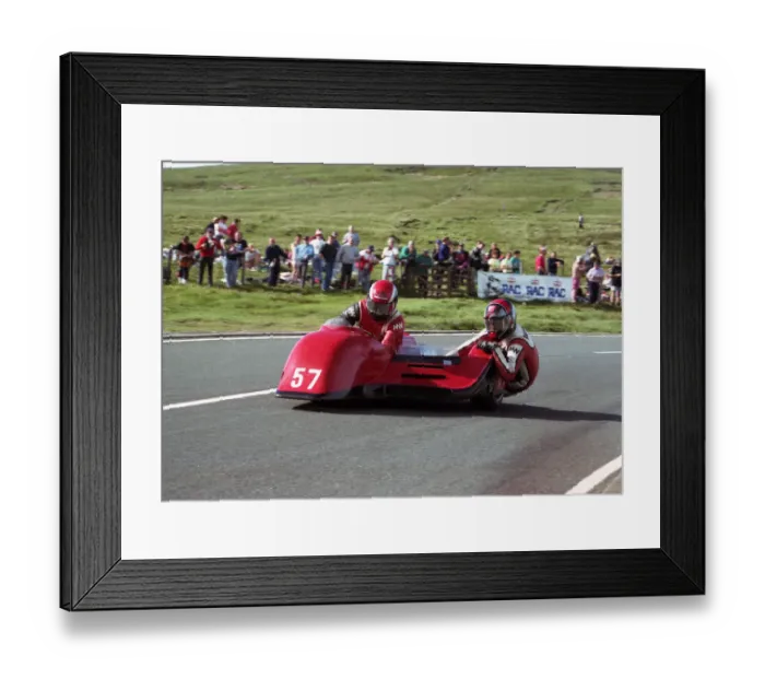 Framed Print : Alan May & Thomas Pettman (Ireson Kawasaki) 1993 Sidecar TT