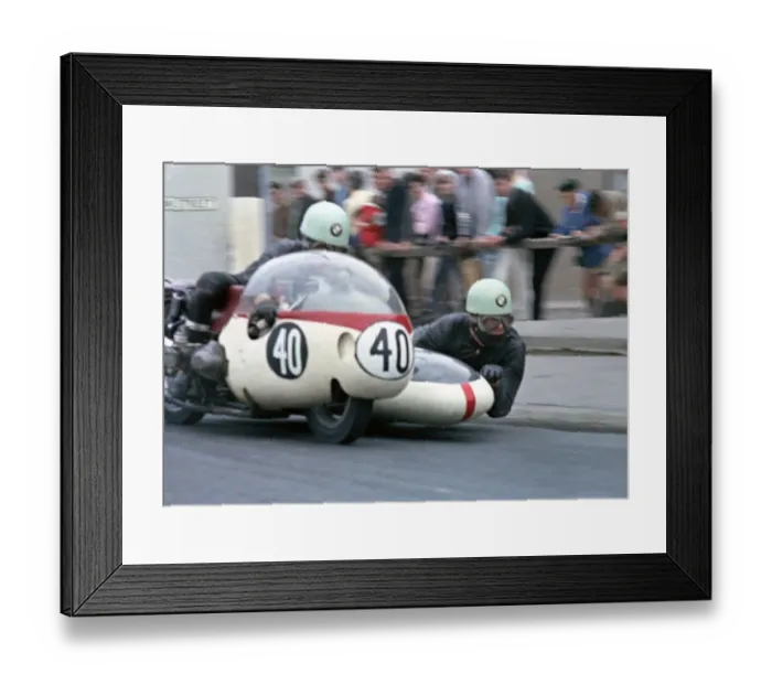 Framed Print : Barry Dungworth & Nigel Caddow (BMW) 1966 Sidecar TT