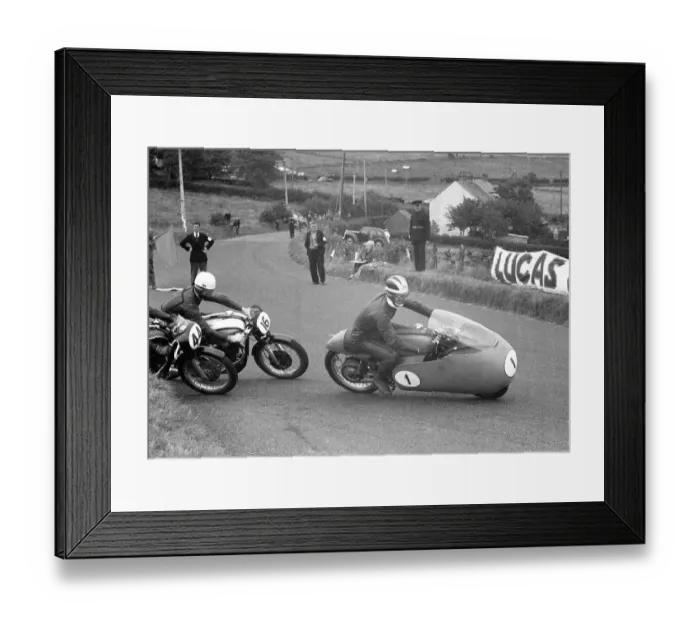 Framed Print : Bill Lomas (Guzzi) and John Hartle (Norton, 11) 1956 Junior Ulster Grand Prix Framed Print : Bill Lomas (Guzzi) and John Hartle (Norton, 11) 1956 Junior Ulster Grand Prix