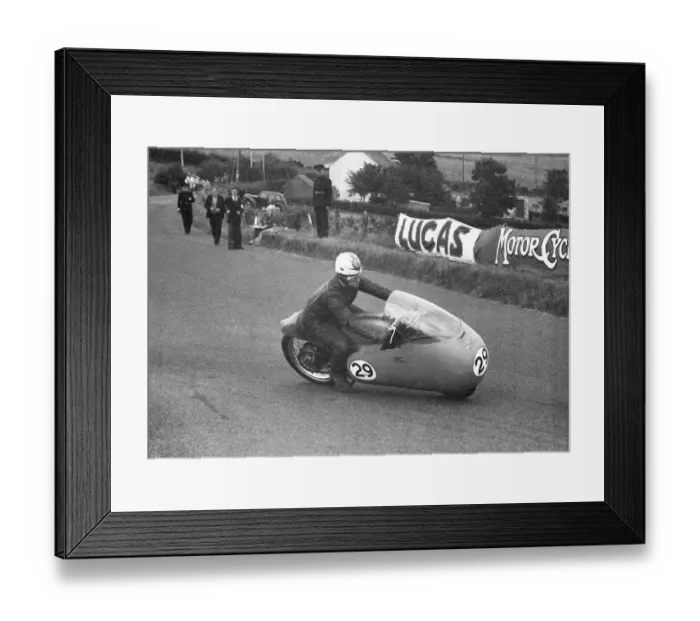 Framed Print : Derek Ennett (Guzzi) 1956 Junior Ulster Grand Prix practice Framed Print : Derek Ennett (Guzzi) 1956 Junior Ulster Grand Prix practice