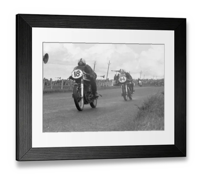 Framed Print : Geoff Tanner (Norton) and Bob Brown (Matchless) 1956 Senior Ulster Grand Prix Framed Print : Geoff Tanner (Norton) and Bob Brown (Matchless) 1956 Senior Ulster Grand Prix