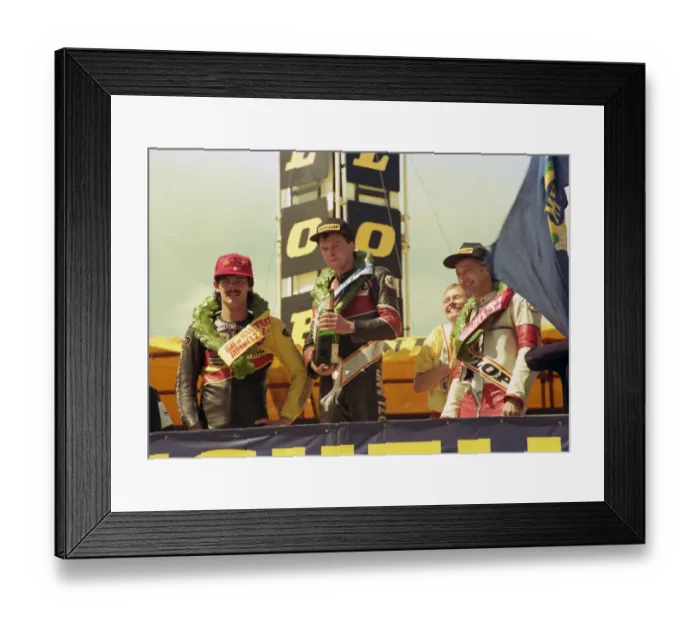 Framed Print : Eddie Laycock and Steve Hislop and Bob Heath 1987 Formula Two TT Framed Print : Eddie Laycock and Steve Hislop and Bob Heath 1987 Formula Two TT