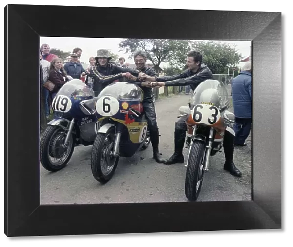 Richard Fitzsimmons (RAF Suzuki) John Goodall (Matchless) Paul Barrett (Harley Davidson) 1983 Classic Manx Grand Prix