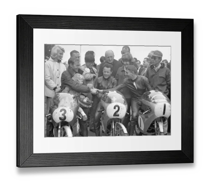 Framed Print : Hugh Anderson (Suzuki) Luigi Taveri (Honda) Ralph Bryans (Honda) 1966 50cc TT Framed Print : Hugh Anderson (Suzuki) Luigi Taveri (Honda) Ralph Bryans (Honda) 1966 50cc TT