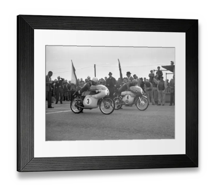 Framed Print : Alberto Pagani (Kreidler) and Hugh Anderson (Suzuki) 1963 50cc TT Framed Print : Alberto Pagani (Kreidler) and Hugh Anderson (Suzuki) 1963 50cc TT