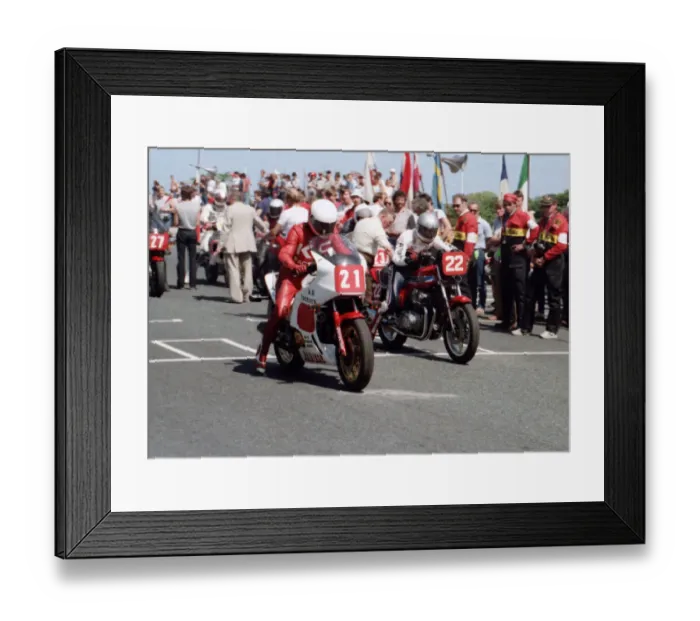 Framed Print : Derrick Bates (Honda) and Manfred Stengl (Honda) 1984 Production TT Framed Print : Derrick Bates (Honda) and Manfred Stengl (Honda) 1984 Production TT