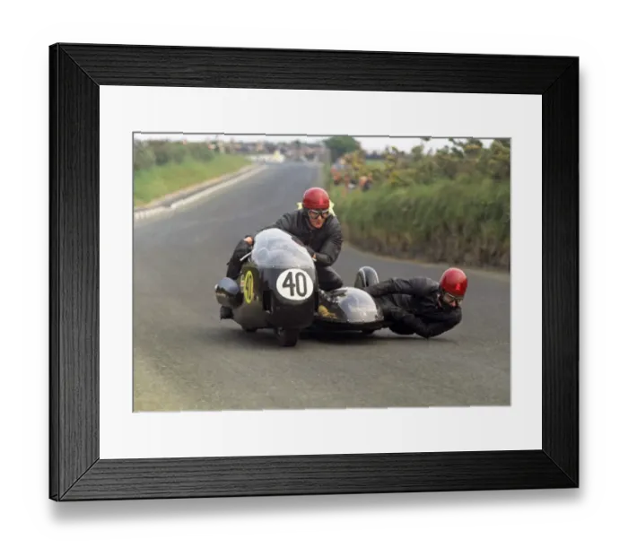 Framed Print : Ray Bell & J Wetherell (Windrick BSA) at Bedstead Corner, 1970 750 Sidecar TT Framed Print : Ray Bell & J Wetherell (Windrick BSA) at Bedstead Corner, 1970 750 Sidecar TT