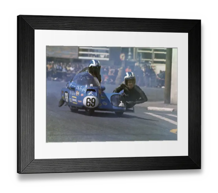 Framed Print : Mal White & Phil Oliver (Tri-fly Triumph) 1973 500 Sidecar TT Framed Print : Mal White & Phil Oliver (Tri-fly Triumph) 1973 500 Sidecar TT