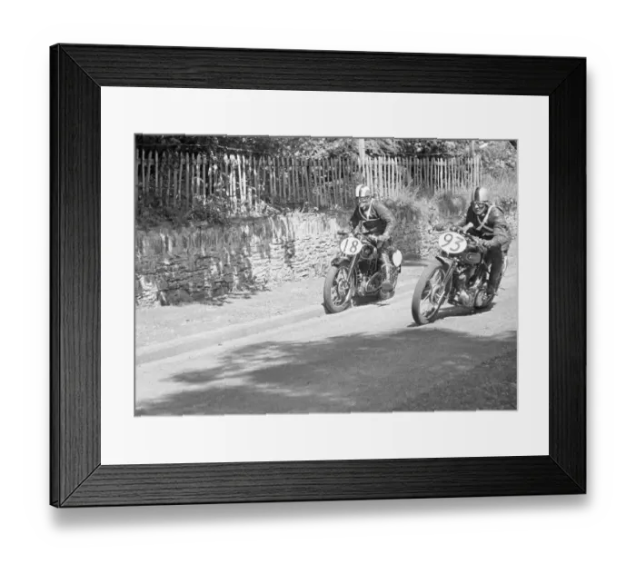 Framed Print : George Brown (Vincent) 1948 Senior Clubman TT and Dennis Morgan (AJS) 1948 Clubman Junior TT