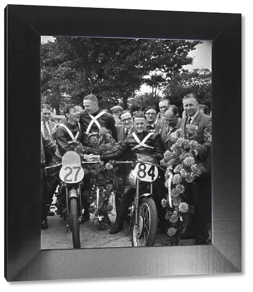 Dickie Dale (Guzzi) Anno Domini & Don Crossley (Triumph) 1948 Manx Grand Prix