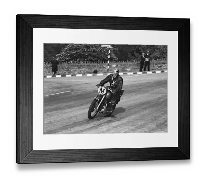 Framed Print : Peter Crebbin (Triumph Travelling marshal) 1956 TT Framed Print : Peter Crebbin (Triumph Travelling marshal) 1956 TT