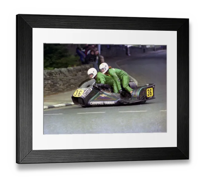 Framed Print : Alex Campbell & Russell Campbell (Yamaha) 1976 750 Sidecar TT
