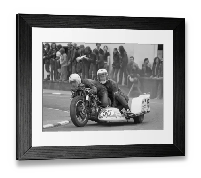 Framed Print : Eric Bregazzi & Jimmy Creer (BSA) 1974 750 Sidecar TT