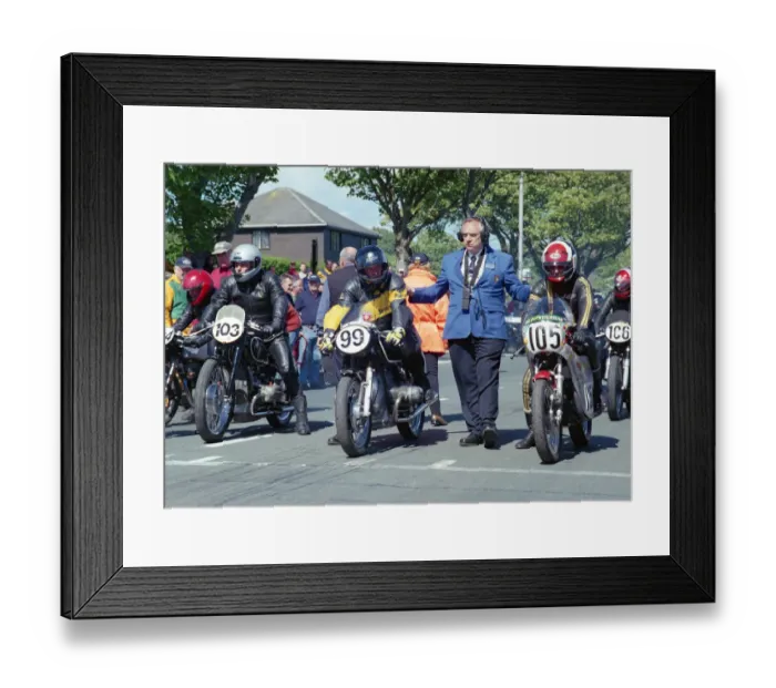 Framed Print : Jurgen Schwarzmann (BMW) and Helmut Lunnemann (BMW) Robert Peck (Honda) 2002 TT Parade Lap Framed Print : Jurgen Schwarzmann (BMW) and Helmut Lunnemann (BMW) Robert Peck (Honda) 2002 TT Parade Lap