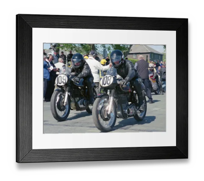 Framed Print : Peter Marriott (AJS) and Eric Downey (AJS) 2002 TT Parade Lap Framed Print : Peter Marriott (AJS) and Eric Downey (AJS) 2002 TT Parade Lap