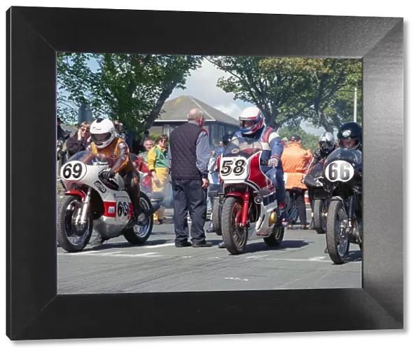 Maurice Maingret (Yamaha) Dick Hodge (Honda) and Dave Moore (NSU) 2002 TT Parade Lap