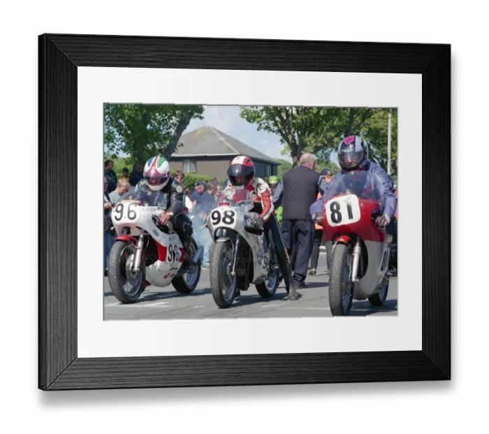 Framed Print : Les Cross (Yamaha) Yves Caillet (Walther) and John Rimmer (Matchless) 2002 TT Parade Lap Framed Print : Les Cross (Yamaha) Yves Caillet (Walther) and John Rimmer (Matchless) 2002 TT Parade Lap