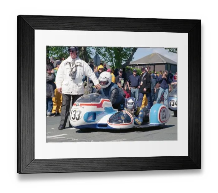 Framed Print : Dick Hawes & Eddie Kiff (Busch) 2002 TT Parade Lap Framed Print : Dick Hawes & Eddie Kiff (Busch) 2002 TT Parade Lap