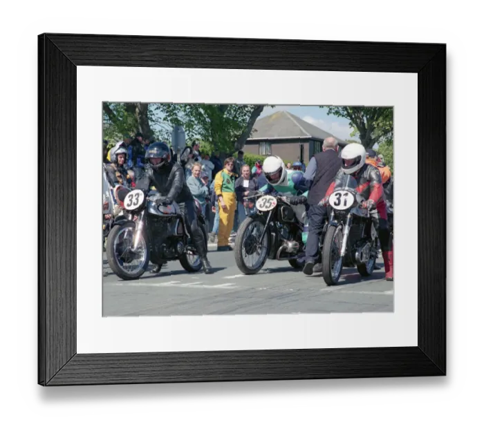 Framed Print : Brian Lumley (Norton) Sebastian Gutsch (BMW) and Des Wootton (Norton) 2002 TT Parade Lap Framed Print : Brian Lumley (Norton) Sebastian Gutsch (BMW) and Des Wootton (Norton) 2002 TT Parade Lap