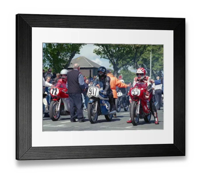 Framed Print : Ron Mullin (MV) Steve Gibbs (Honda) and David Lock (Ducati) 2002 TT Parade Lap Framed Print : Ron Mullin (MV) Steve Gibbs (Honda) and David Lock (Ducati) 2002 TT Parade Lap