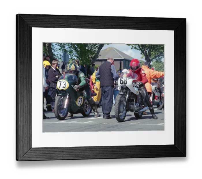 Framed Print : Pete Tyer (G50 Seeley) and Ray Knight (Triumph) 2002 TT Parade Lap Framed Print : Pete Tyer (G50 Seeley) and Ray Knight (Triumph) 2002 TT Parade Lap