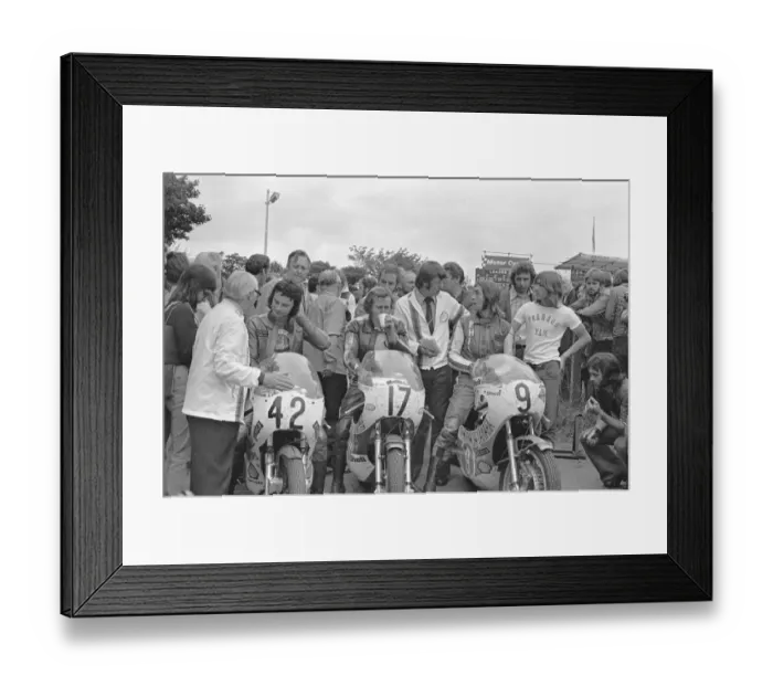 Framed Print : Eddie Roberts (Yamaha) and Doug Lunn (Bryants Yamaha) Phil Haslam (Yamaha) 1973 Junior Manx Grand Prix Framed Print : Eddie Roberts (Yamaha) and Doug Lunn (Bryants Yamaha) Phil Haslam (Yamaha) 1973 Junior Manx Grand Prix