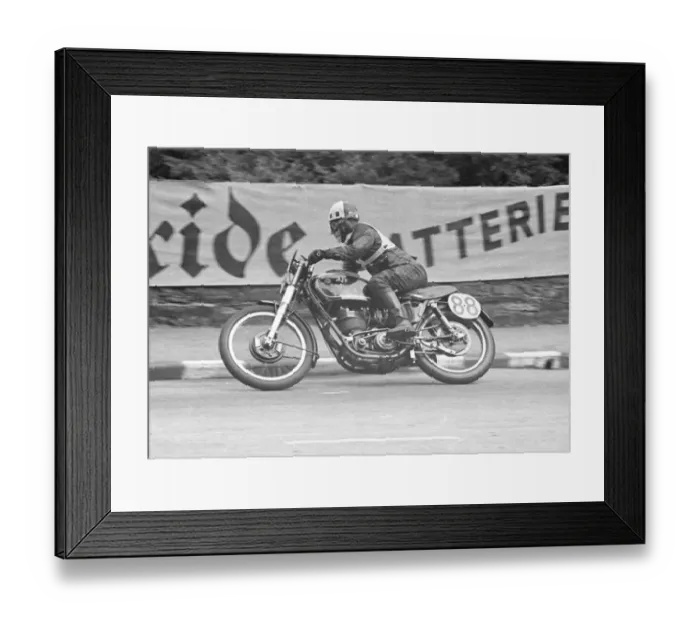 Framed Print : George Ewer (AJS) 1951 Junior Manx Grand Prix