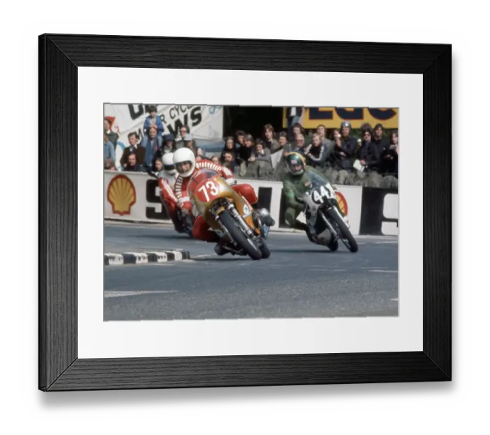 Framed Print : Helmut Dahne (BMW) and Chris McGahan (Benelli) 1975 Production TT Framed Print : Helmut Dahne (BMW) and Chris McGahan (Benelli) 1975 Production TT