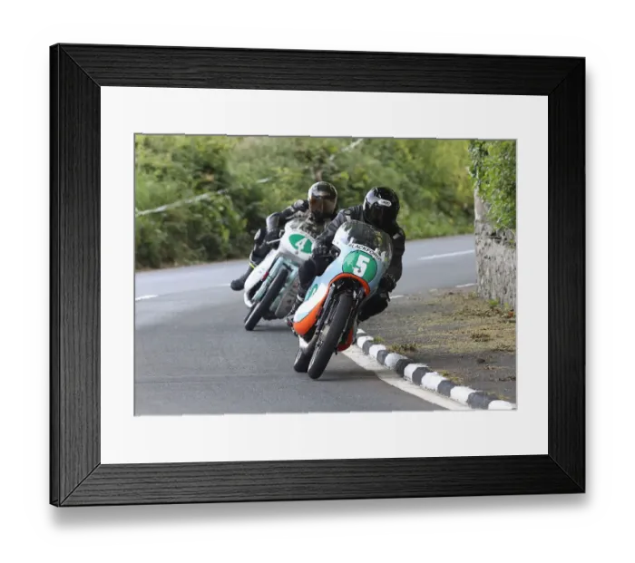 Framed Print : Keith Shannon (Suzuki) and Mike Hose (Ariel) 2022 Pre TT Classic Framed Print : Keith Shannon (Suzuki) and Mike Hose (Ariel) 2022 Pre TT Classic